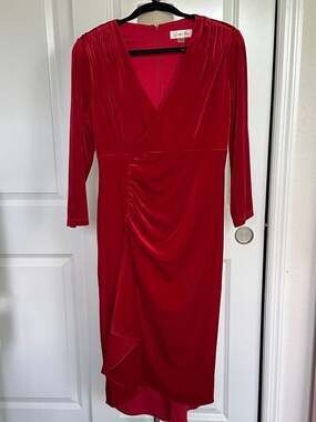 Harper Rose Red Velvet V-Neck Ruched Faux Wrap Dress Size 6